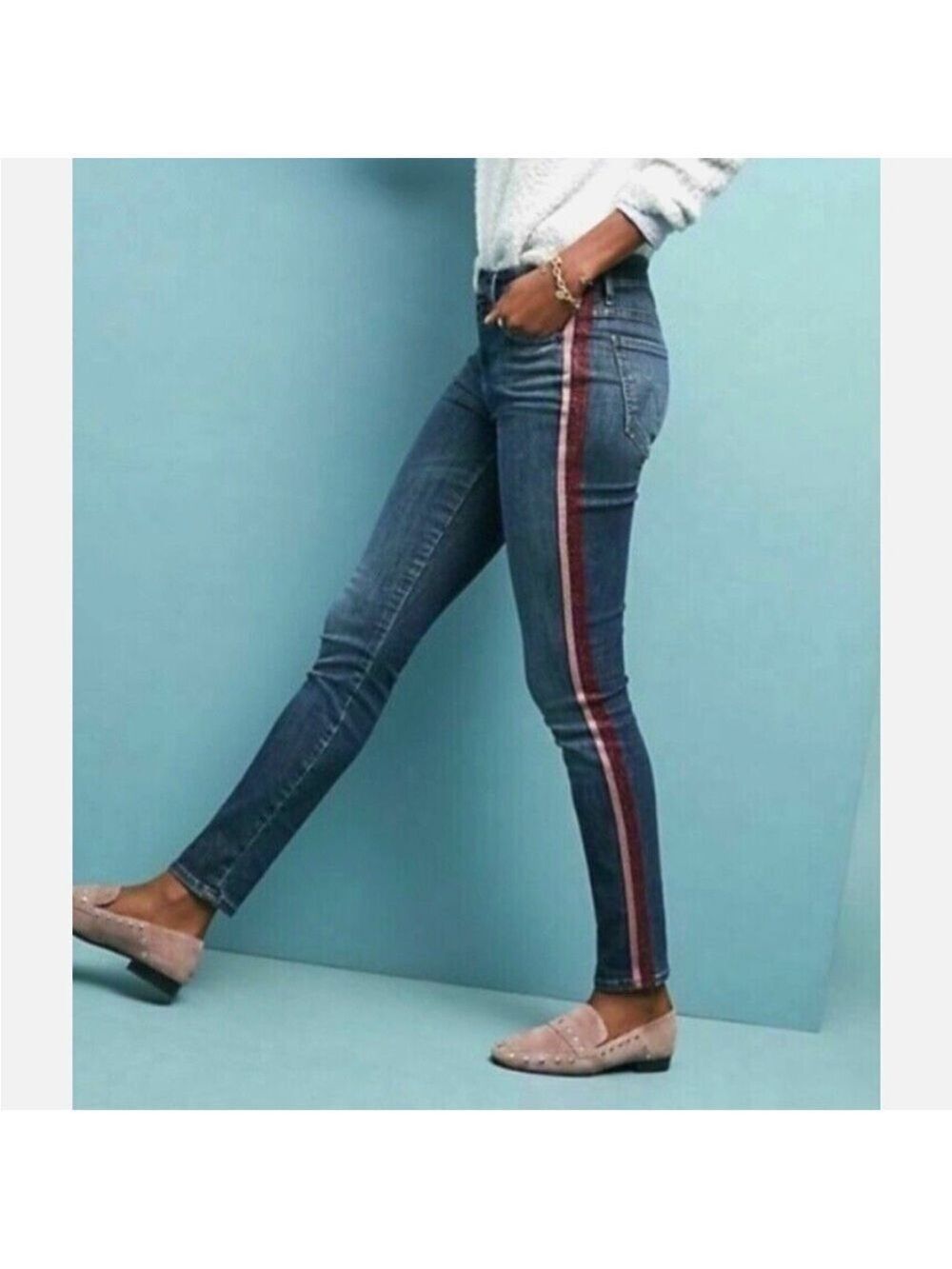 MOTHER Women’s The Looker High Waisted Here Kitty, Kitty Glitter Racer Jeans 25
